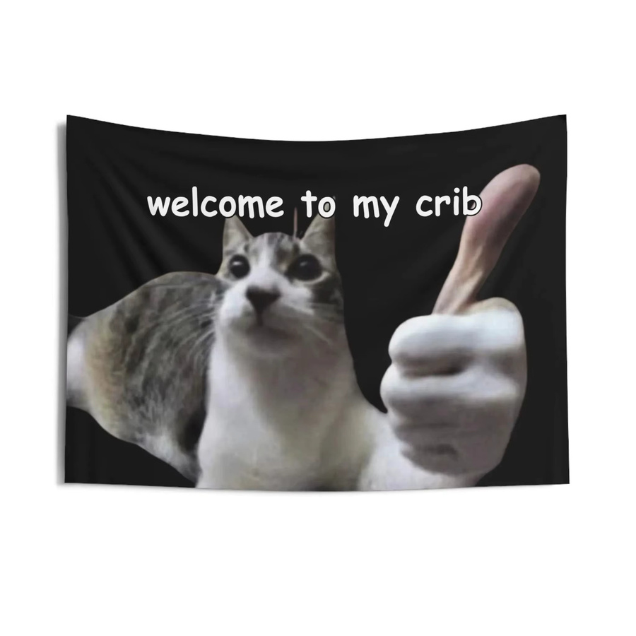 VIKAMA Welcome To My Crib Lustiger Katzen-Wandteppich als Wandbehang für Wohnzimmer und Schlafzimmer B: 75 cm, H: 58 cm - Bild 2