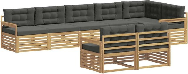 vidaXL 8-teilige Outdoor-Sofagarnitur aus Akazienholz mit Polstern in Anthrazit und Weiß - Bild 1