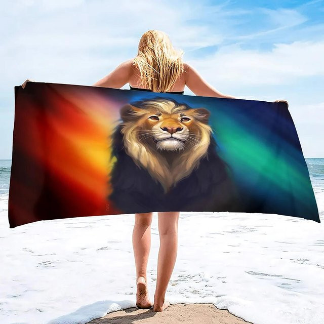 Ka Chen Muda Strandtuch Löwen Motiv in Braun Multicolor, Mikrofaser, Breite: 40 cm, Höhe: 60 cm - Bild 1