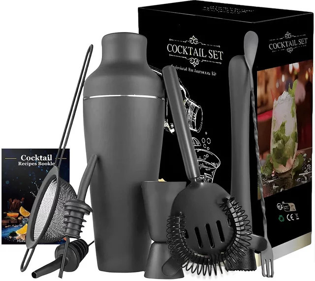 8-teiliges Cocktail-Shaker-Set aus Edelstahl in Mattschwarz für deine Hausbar - Bild 1
