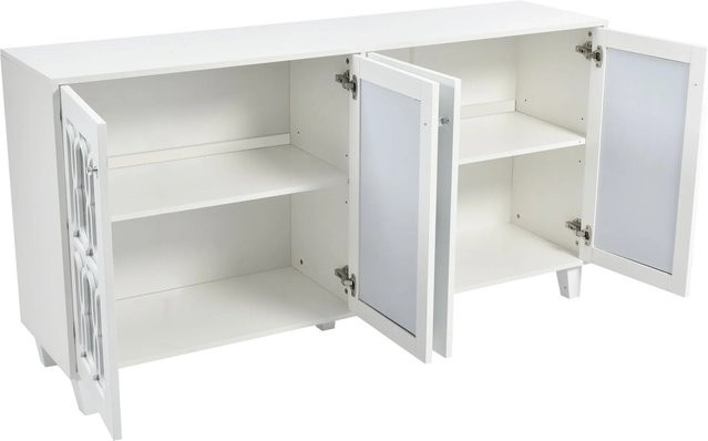 okwish Sideboard mit 4 Türen und Kristallgriffen in Weiß für Wohnzimmer und Esszimmer, B/T/H: 160 x 40 x 84 cm - Bild 1
