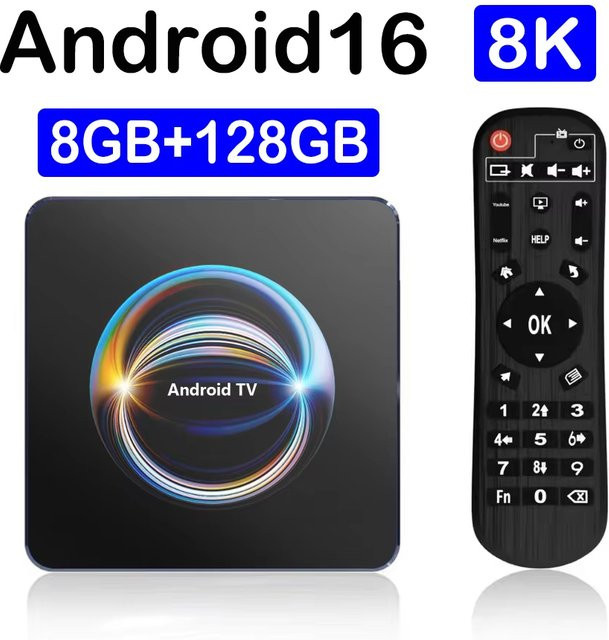 YOZHIXU Android 16 TV Box X66 Smart Media Player mit RK3528, 8GB RAM, 128GB ROM, Bluetooth 6.0, Wifi 6 und 5G Unterstützung, 8K Video, Schwarz - Bild 1