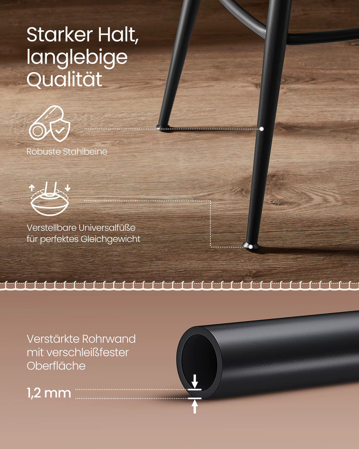 VASAGLE Barhocker 2er Set aus Kunstleder in Braun mit Rückenlehne und Metallgestell - Bild 2
