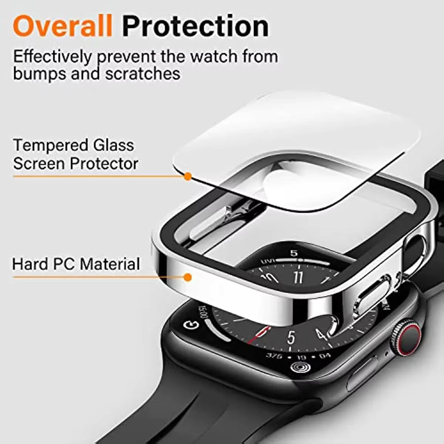 CAOWTAN PC-Gehäuse mit Displayschutzfolie und Glas für Apple Watch und iWatch in Silber - Bild 4