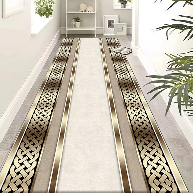 LYAHKAE Korridor Teppich in Gold, moderner Gangläufer im europäischen Stil, rutschfest und waschbar, B/T: 200 x 60 cm - Bild 1