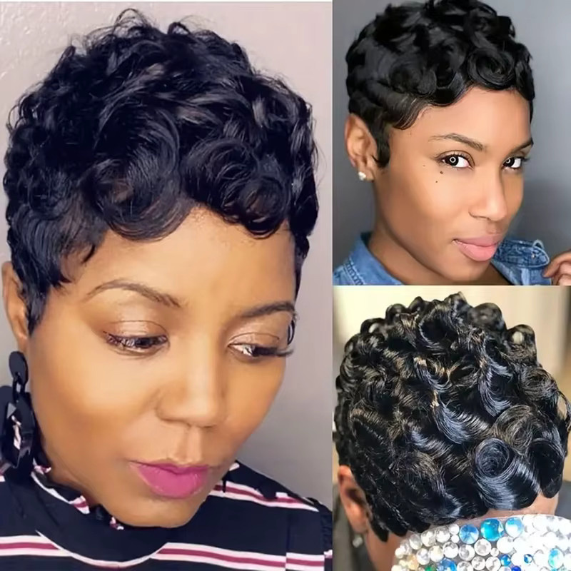 Suri Hair Pixie-Perücke, kurz lockig, schwarz, synthetisch, Damen - Bild 3