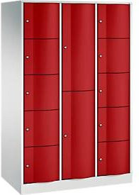 C+P Kombi-Schließfachschrank Resisto mit 3 Abteilen und 12 Fächern, Lichtgrau/Rubinrot, B/T/H: 114,8 x 64,0 x 195,0 cm - Bild 1