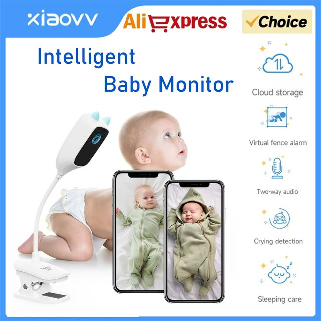 XIAOVV 4 MP Video-Babyphone mit Schreierkennung, Vollfarb-Nachtsicht, 360 Grad Drehung und Zwei-Wege-Audio, WiFi Kleinkindkamera für den Innenbereich, Weiß - Bild 1