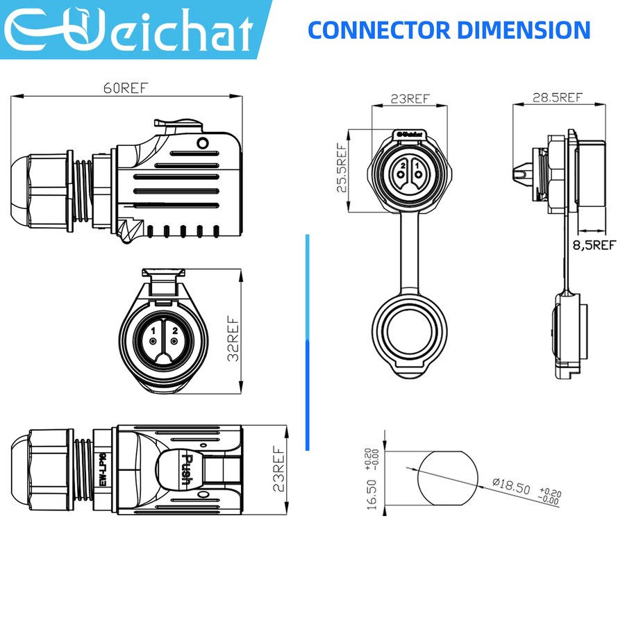 LP16 M16 Wasserdichter Luftfahrt Stecker für LED Licht Streifen, Männlich und Weiblich, Schwarz - Bild 2