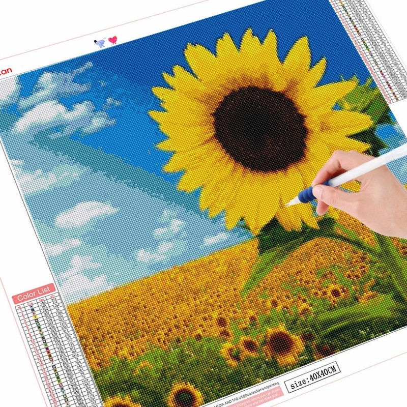 FIYO Diamant-Gemälde Sonnenblume in Hellgrün, quadratische Diamant-Stickerei als Mosaik-Kunsthandwerk, B/H: 40 x 40 cm - Bild 3