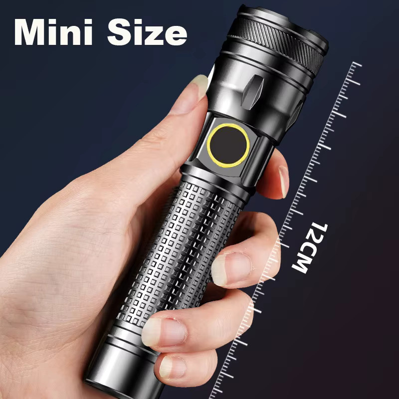 Mikenoon Wiederaufladbare LED-Taschenlampe aus Aluminiumlegierung in Schwarz mit Leistungsanzeige und wasserdichter Camping-Laternen-Funktion - Bild 5