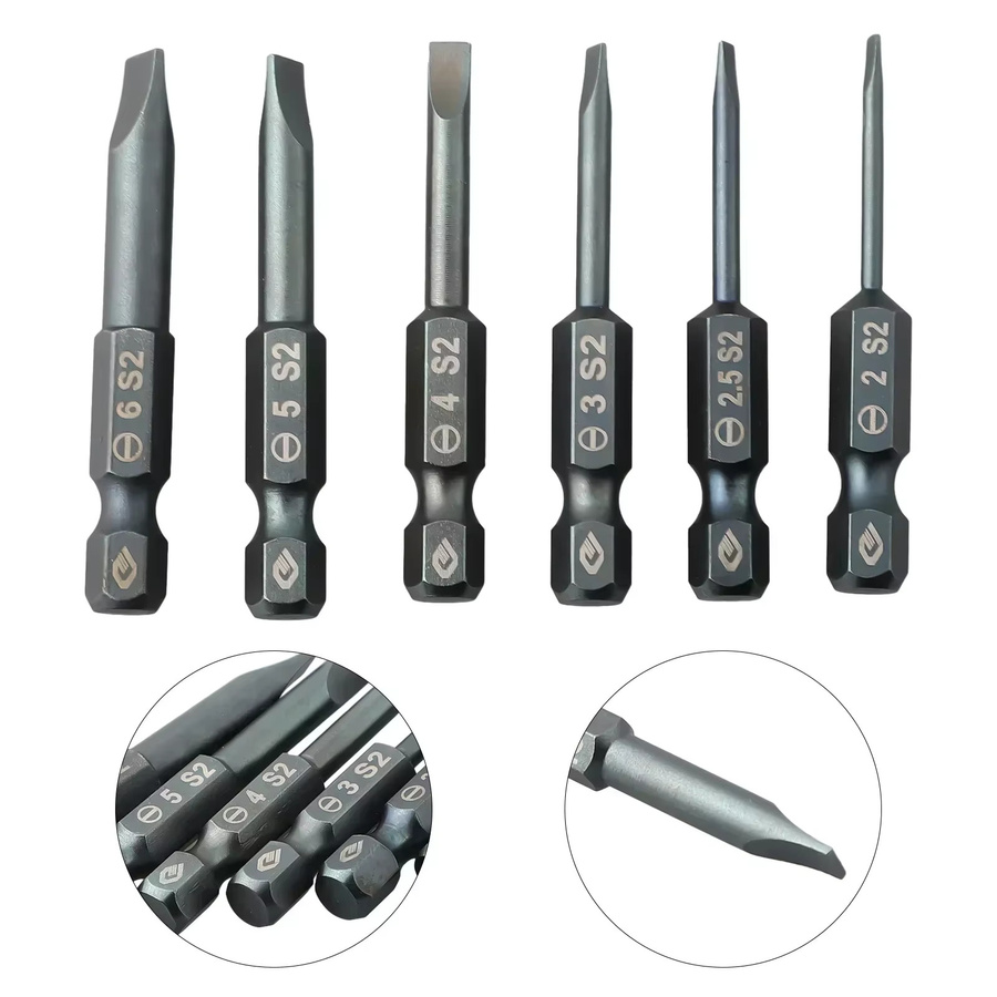 Magnetischer Schlitz-Schraubendreher-Bit Set aus 1/4 Zoll Sechskant mit Flachkopf SL2.0 bis SL6.0 in Grau - Bild 2