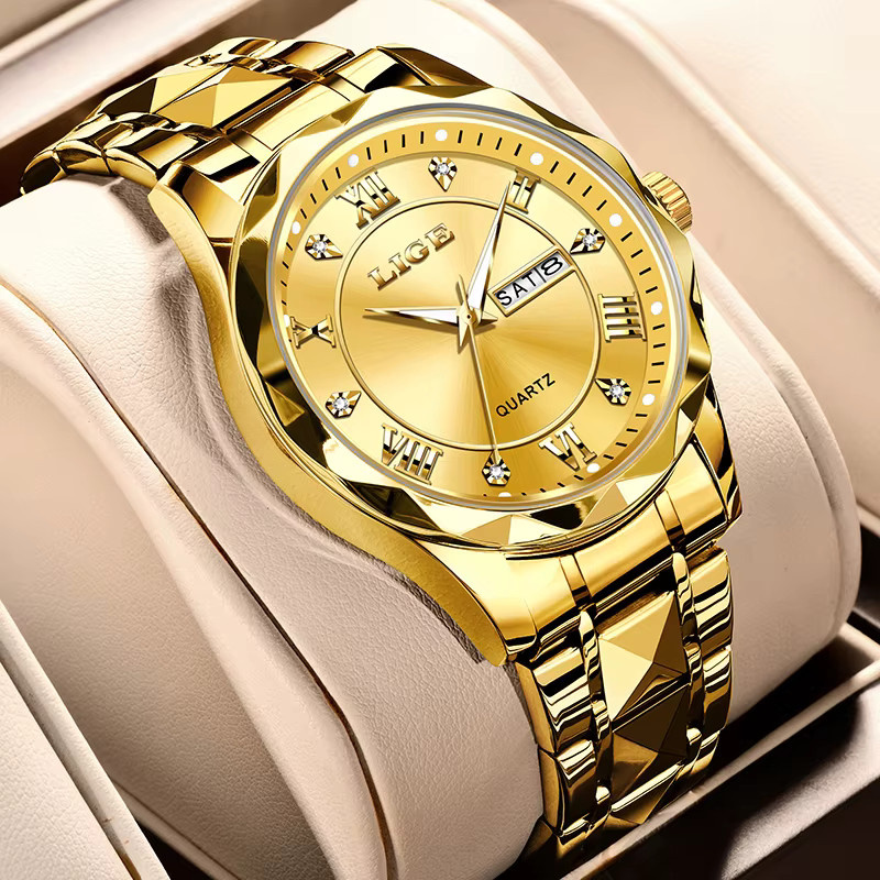 LIGE Armbanduhr Edelstahl, Quarz, Gold, Datum, Wochentag, Damen - Bild 5