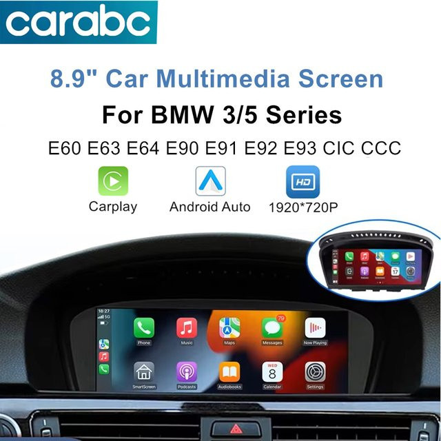 CARABC Wireless CarPlay und Android Auto Multimedia Touchscreen für BMW 3er und 5er Serie CIC CCC System, 8,9 Zoll, Schwarz - Bild 1