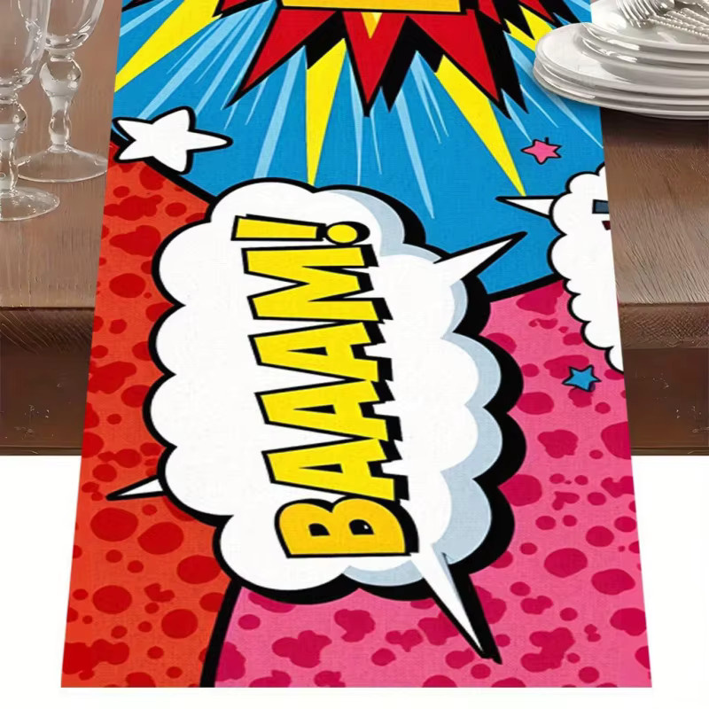 VIKAMA Tischdecke aus Leinen mit Comic-Explosionsmuster in Mehrfarbig, wasserabweisend und rechteckig - Bild 6