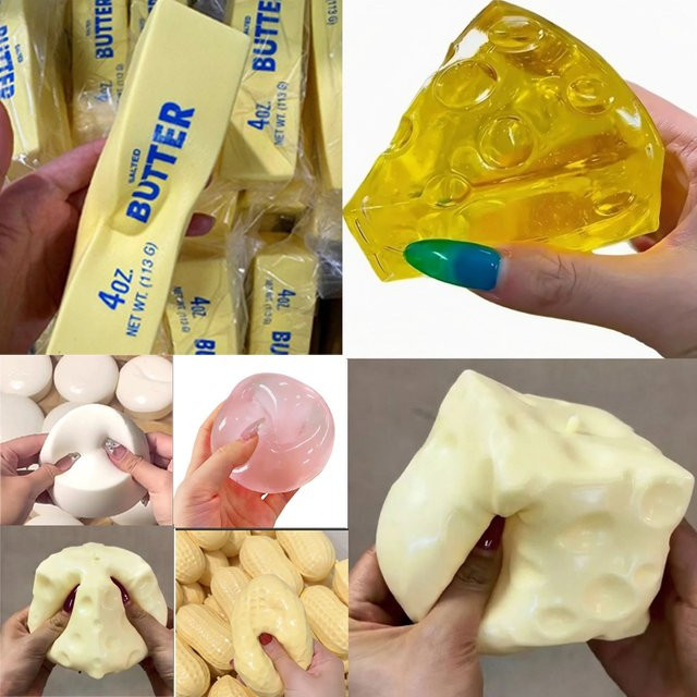 HEISSE Erdnussbutter-Stick zum Quetschen, weicher Jumbo-Käsewürfel-Stressball, Squishy-Spielzeug - Bild 1