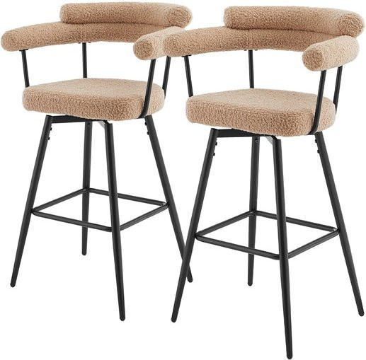 ML-Design 2er Set Barhocker Braun mit Teddy-Stoff, 360 Grad drehbar, mit Armlehnen und Rückenlehne, B/T/H: 55 x 61 x 103 cm - Bild 1