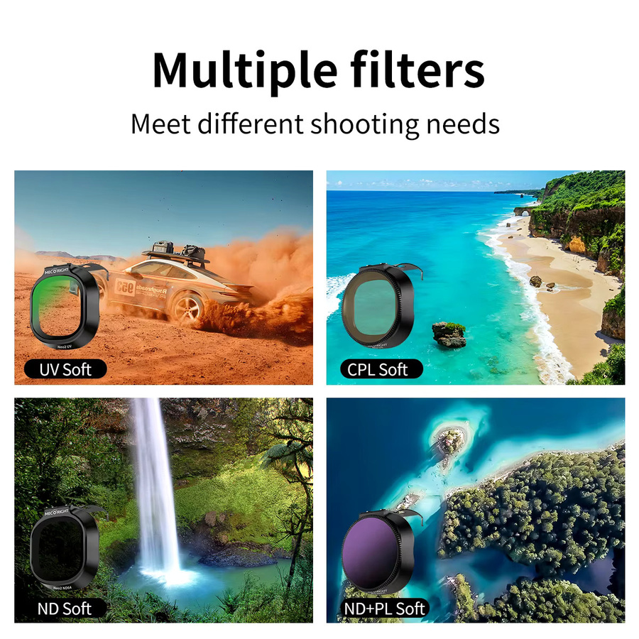 Mecoright Professionelles Kameraobjektivfilter-Set für DJI NEO 2 Drohne in Schwarz mit ND, CPL, UV, Black Mist und Anti-Light Pollution Filtern - Bild 4