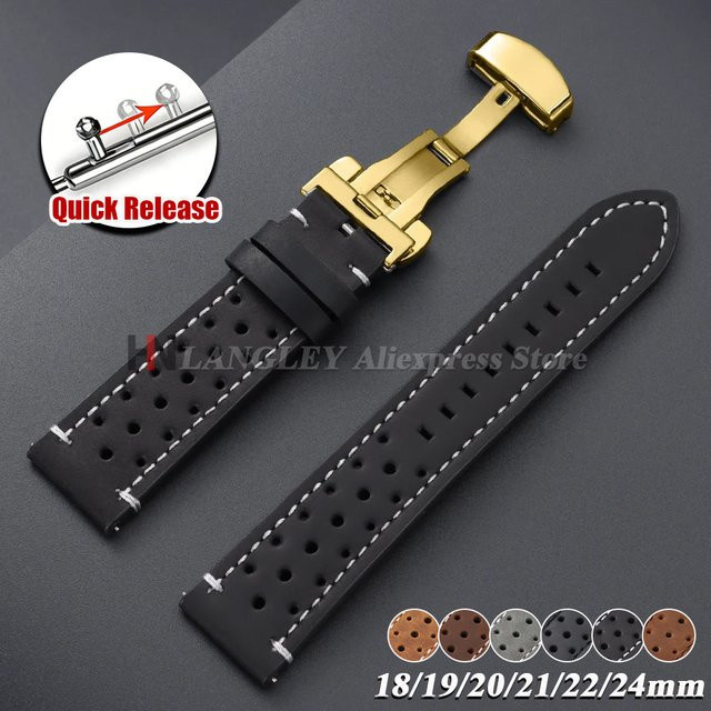 Uhrenarmband Vintage Rennleder, Schwarz, Unisex - Bild 1