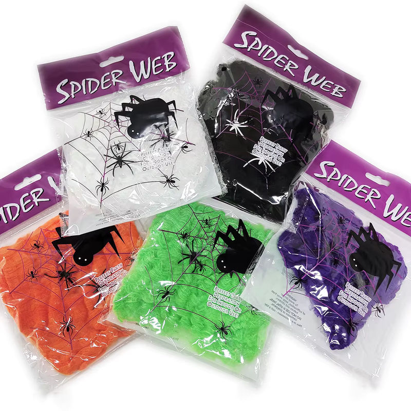 Künstliches Halloween Spinnennetz mit Spinnen für Spukhaus Dekorationen in Weiß und Grün aus Textil - Bild 6