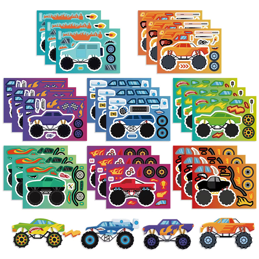 Monster-Truck-Gesichter DIY-Puzzle-Aufkleber, 8/16/24 Stück Set - Bild 3