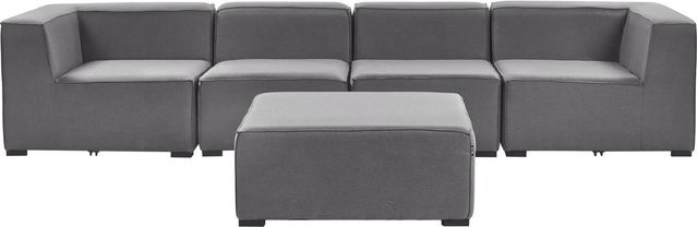 Beliani Lounge Set AREZZO in L-Form mit Ottoman, Dunkelgrau - Bild 1