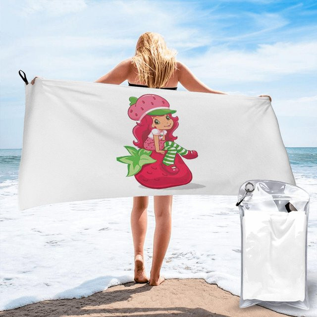 JMG Household Supplies Strandtuch mit Erdbeer-Shortcake-Mädchen Cartoon Anime Motiv, weiß, Mikrofaser, schnelltrocknend und saugfähig, B/H: 70 x 140 cm - Bild 1