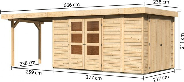 KARIBU Gartenhaus Retola 6 aus Holz in Beige mit Außenmaßen B: 634 cm, H: 211 cm, T: 246 cm - Bild 2