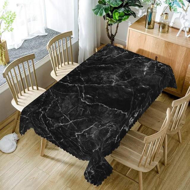 Rechteckige Tischdecke mit Marmorstruktur von JINGYUE Pet in Schwarz und Grau, B/B: 140 x 180 cm - Bild 1