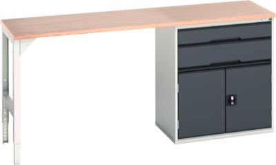 Unterbauwerkbank Bott verso mit Multiplex-Platte, 2 Schubladen, 1 Tür und 1 Ablageboden, Lichtgrau/Anthrazitgrau, B: 200 cm, T: 60 cm, H: 93 cm - Bild 1