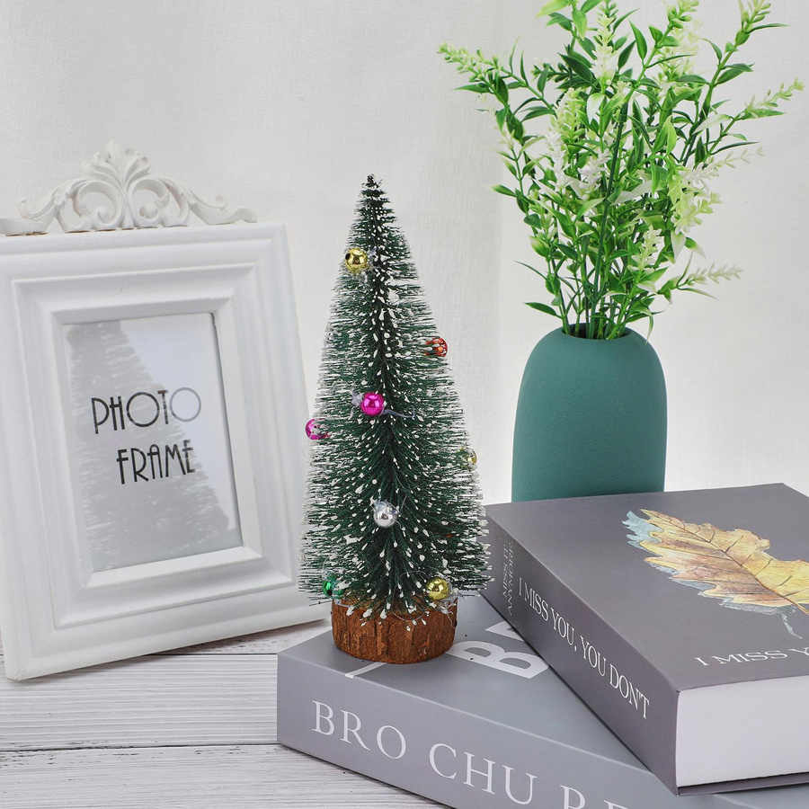 3er Set Mini Weihnachtsbaum OutsideWorld als Tischdeko aus Seide und Holz, Farbe: Grün, Höhe: 25 cm - Bild 2
