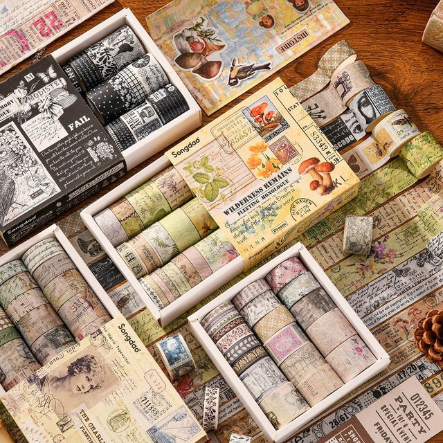 20 Rollen Vintage Washi Tape Set in Multicolour mit Tier- und Pflanzenmustern für Scrapbook und DIY-Dekoration - Bild 1
