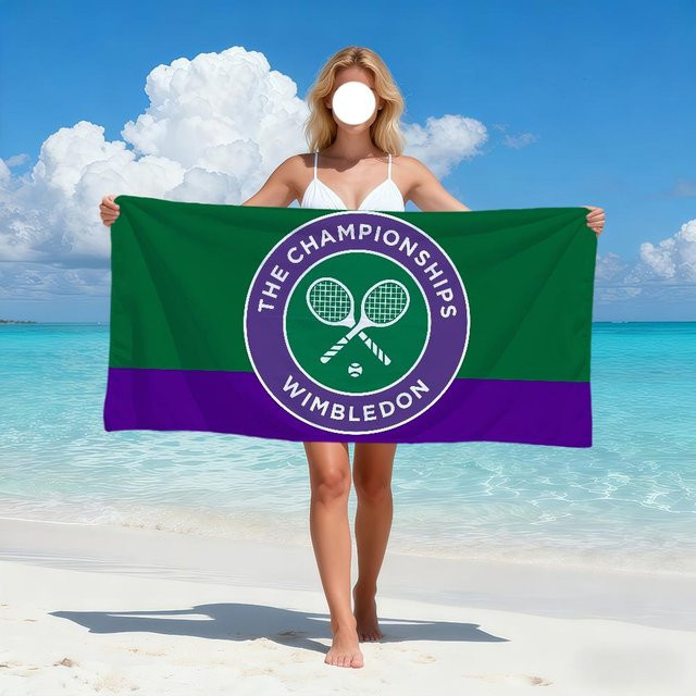 Schnelltrocknendes Tennis Meisterschaft Strandtuch aus Polyester, Weiß-Grün, B: 100 cm, H: 200 cm - Bild 1