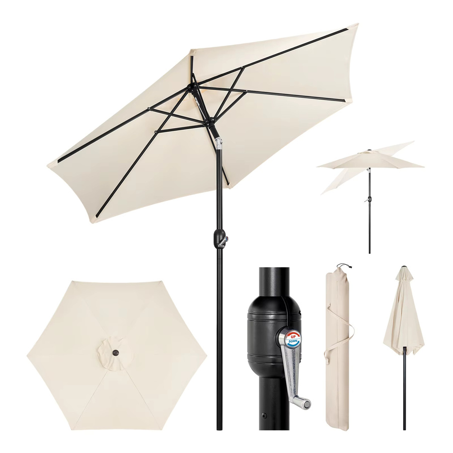 WOLTU Sechseckiger Sonnenschirm aus Polyester in Grau, UV-beständig und wasserdicht, mit biegsamer Kurbel für Garten, Strand oder Balkon, B/T/H: 300 x 300 x 246 cm - Bild 1