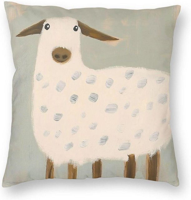 Lu Xika Chen Kissenbezug Schaf Kunst Design aus Polyester und Leinen mit Reißverschluss, B/T/H: 45 x 45 x 0 cm, Multicolour - Bild 1