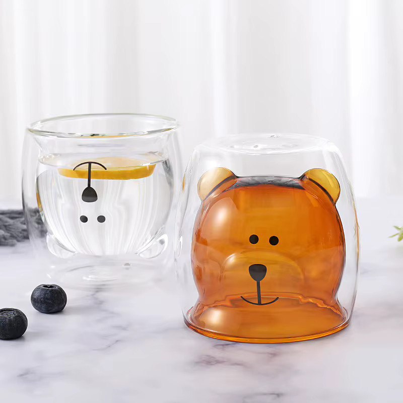 Kreative Doppelwandige Borosilikat Glas Tasse mit Bär und Katzenpfoten Design, Transparent, 250 ml - Bild 2