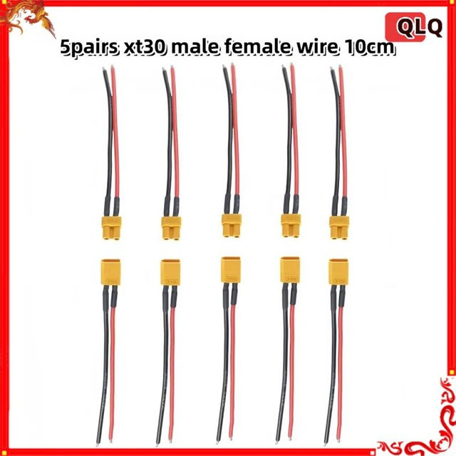 XT30 Pigtail-Stecker Set mit 100mm 16AWG verzinntem Kabel in Gelb für RC Flugzeuge, Lipo-Akkus und FPV Drohnen - Bild 1