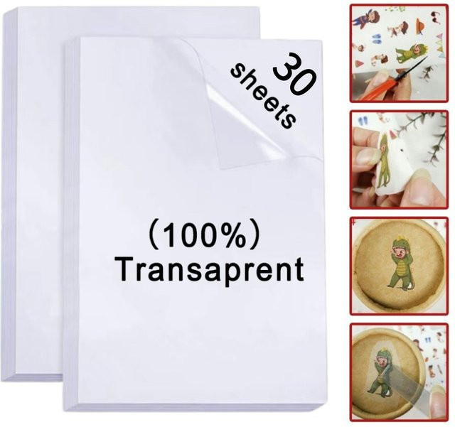 30 Blatt Transparentes Vinyl-Aufkleberpapier A4 Wasserdichtes Etikettenpapier für Tintenstrahldrucker Mattweißes Glänzendes Klebepapier - Bild 1