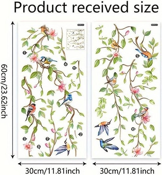 Selbstklebende Wandaufkleber von SZ-Damai mit Naturmotiven aus Pflanzen, Blumen und Vögeln in Grün und Beige - Bild 1