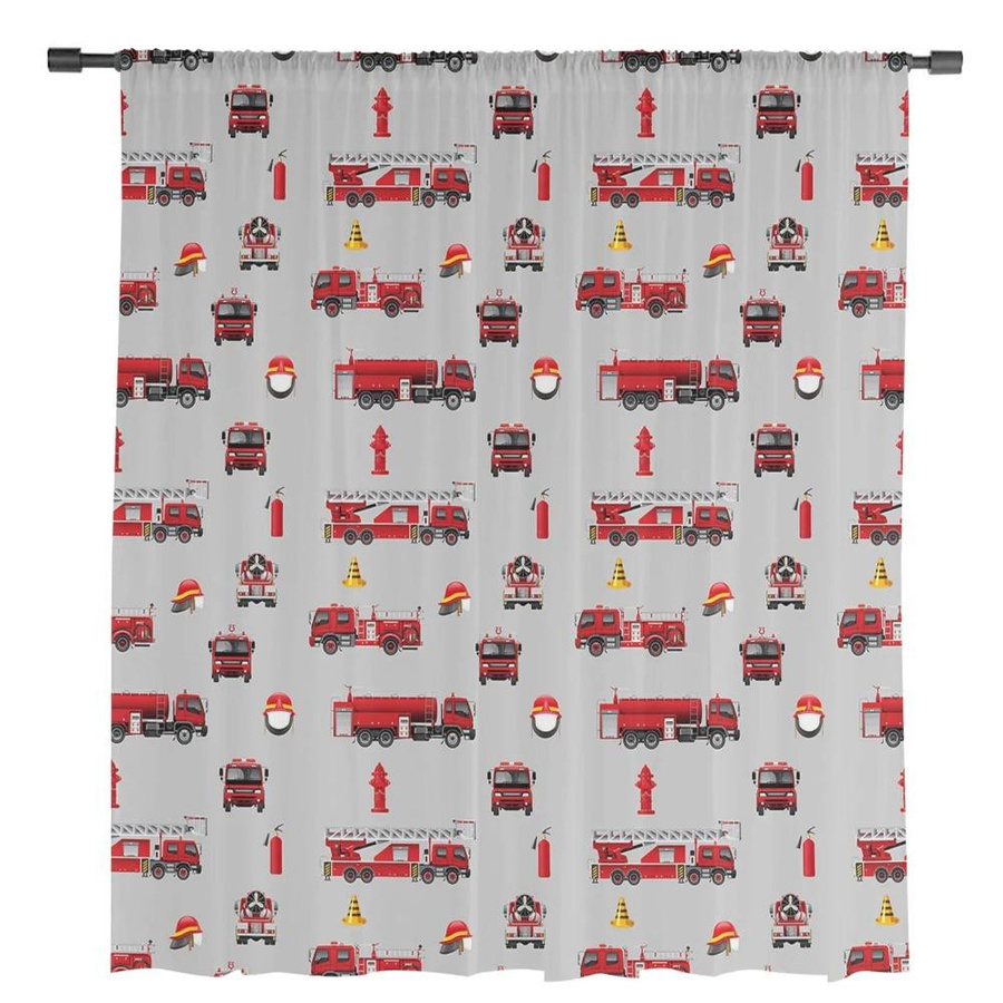 Yiran Furniture Transparentes Voile-Fensterdekoration mit Cartoon Feuerwehrauto in Grau, Breite: 135 cm, Höhe: 115 cm - Bild 1