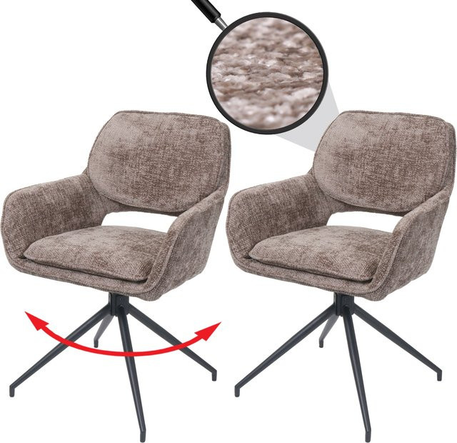 2er-Set MCW Esszimmerstuhl N74 in Braun mit Stoff Chenille und Auto-Return Funktion - Bild 1