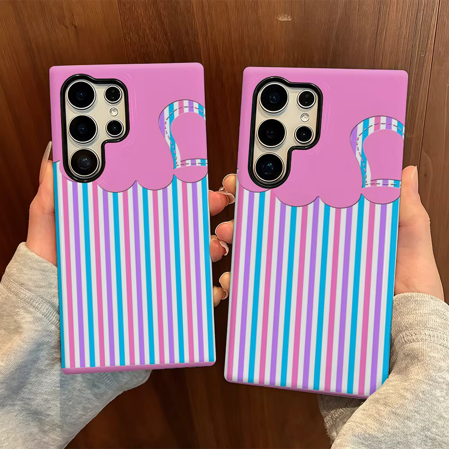 Glänzende doppelschichtige Rückseiten-Handyhülle Pink Cloud Stripes für Samsung Galaxy S25 Ultra, S24 und S23 Ultra Plus - Bild 6