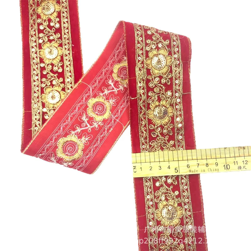 Roter Pailletten-Spitzenbesatz aus Stoff für DIY-Näharbeiten und Dekorationen, 1 Yard - Bild 2