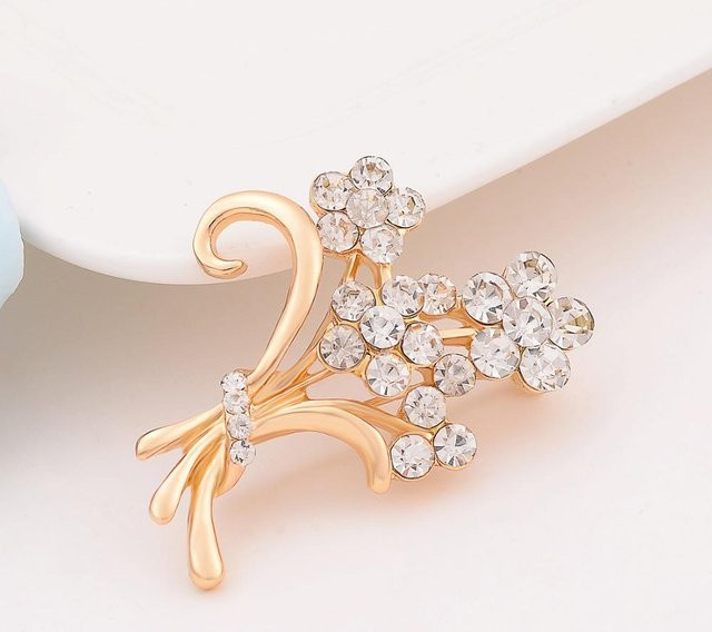 YIRAN Jewelry Brosche, Kristall Stein Blume, Gold Farbe, Damen, beige - Bild 1