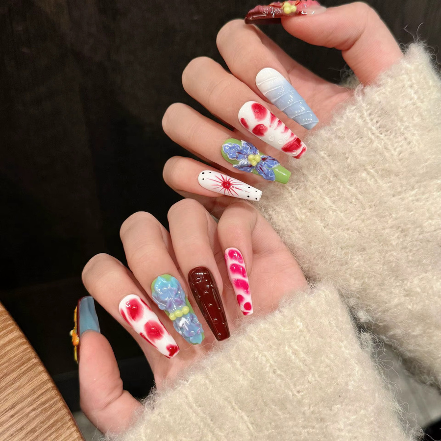 YADORNOS Kunstnägel, 3D-Blumen, bunt, glänzend, Unisex - Bild 2