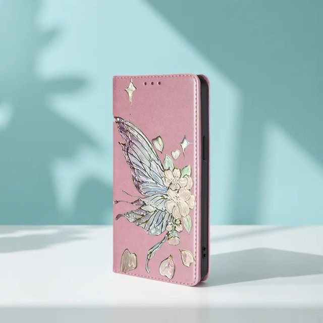 Magnetische Flip-Case Hülle mit Schmetterling-Motiv für Samsung Galaxy A73 A53 A33 A23 A21S A52S A22 XCover7 Pro M16 M06 F16 F06 in Braun - Bild 1