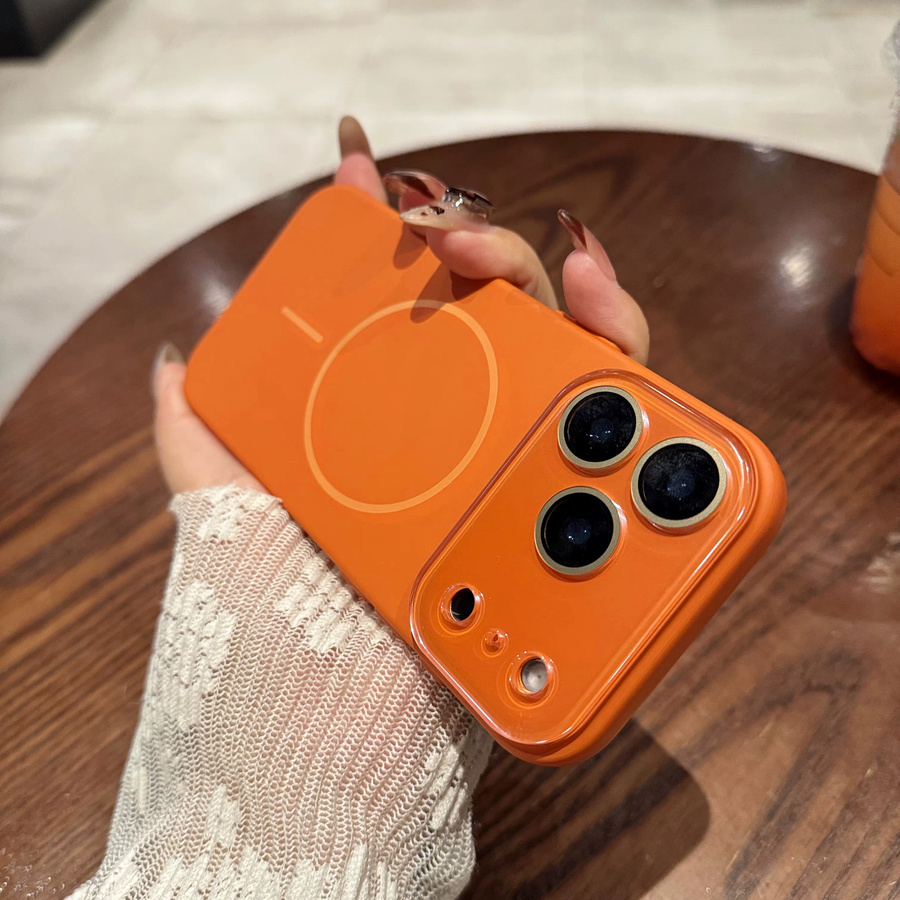 EOENKK Magnetische matte Handyhülle mit MagSafe für iPhone 11 bis iPhone 17 Pro Max Plus Air, stoßfest, Schwarz und Orange - Bild 3