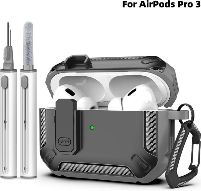 Transparente Schutzhülle für AirPods Pro 3 mit Secure Lock, stoßfeste Hartschale und Reinigungsstift - Bild 1