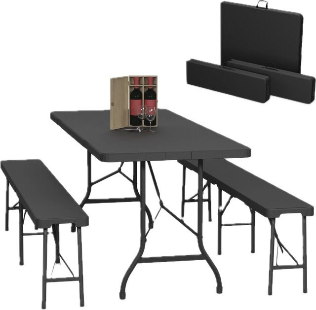 Relaxdays Bierzeltgarnitur mit 2 Bänken aus Stahl und Kunststoff in Schwarz, klappbar, B/T/H: 180 x 74 x 73 cm - Bild 1