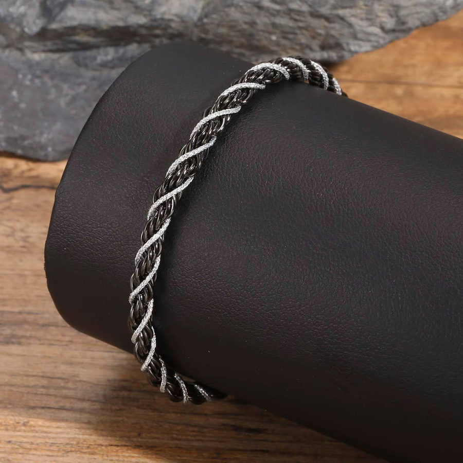 Vnox Armband, Edelstahl, Schwarz Silber Farbe, Twisted Rope, Unisex - Bild 3